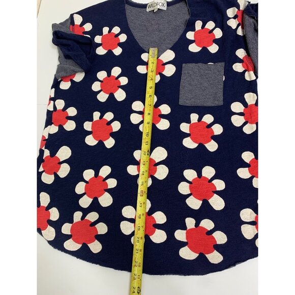 Wildfox Blue V Neck Pop of Floral Tunic Top Size Medium - Picture 10 of 13